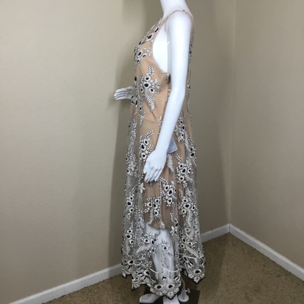 NWT Dress the Population Audrey Plunging A-line Midi Lace Sheer White Boho Dress - Picture 6 of 7